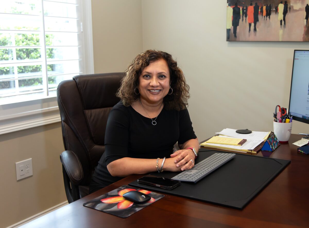 Financial Planner Anitha at her desk.